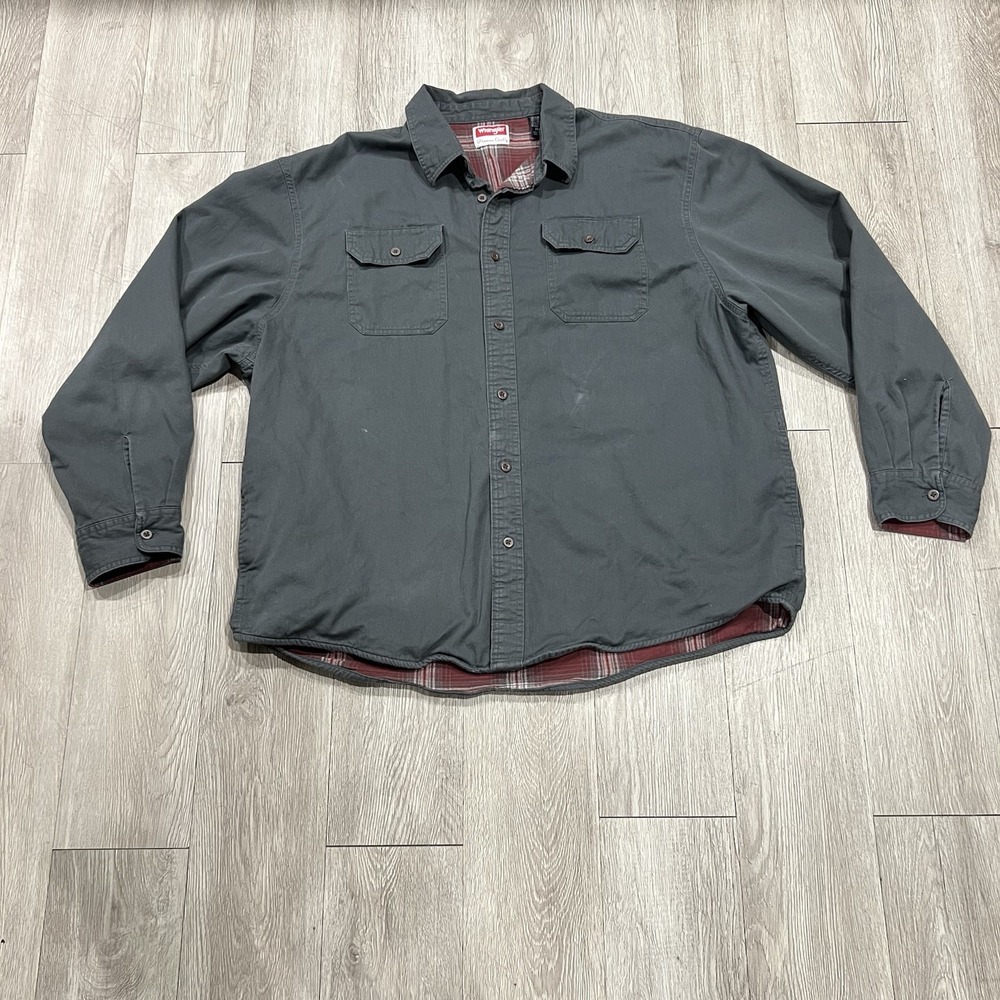 Wrangler Plaid Flannel Lined Shirt Men 2XL Gray Long Sleeve Button Down Outdoor